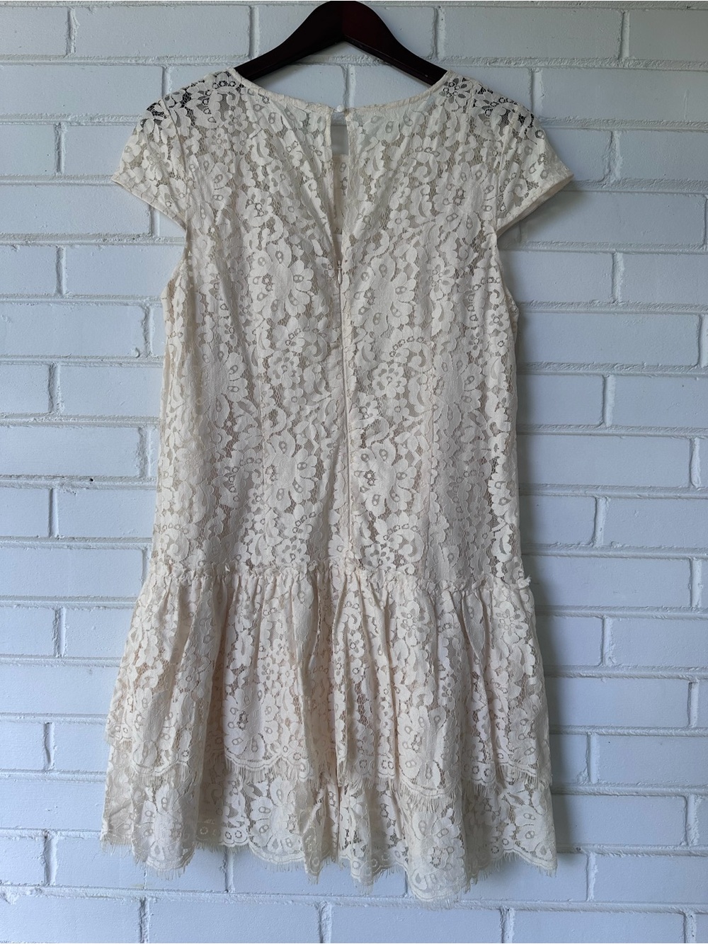 LOFT Cream Lace Cap Sleeve Drop-Waist Dress - Picture 4 of 12